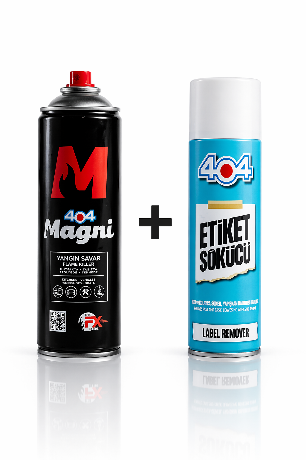 404 Magni Yangın Söndürücü Sprey + 404 Etiket Sökücü Set | Çok Amaçlı Temizlik ve Güvenlik Paketi