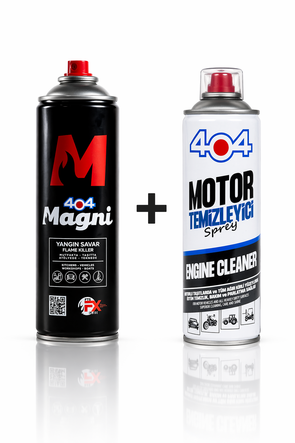 404 Magni Yangın Söndürücü Sprey + 404 Motor Temizleyici Set | Araç Güvenlik ve Motor Bakım Paketi